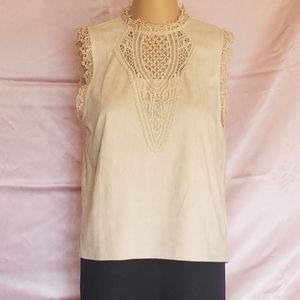 Crochet and faux suede top